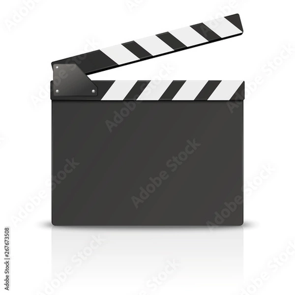 Fototapeta Vector 3d Realistic Blank Opened Movie Film Clap Board Icon Closeup Isolated on White Background. Design Template of Clapperboard, Slapstick, Filmmaking Device. Front View