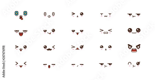 Fototapeta Kawaii cute faces smile emoticons. Japanese emoji