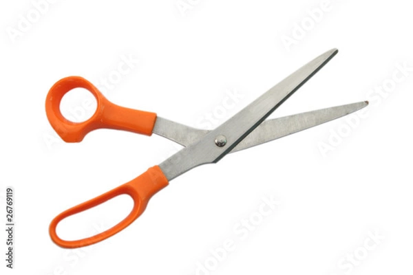 Fototapeta old Red scissors isolated on the white background