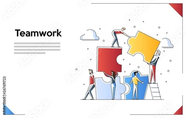 Obraz Teamwork concept banner. Can use for web banner, infographics, hero images. Flat line art vector illustration isolated on white background.