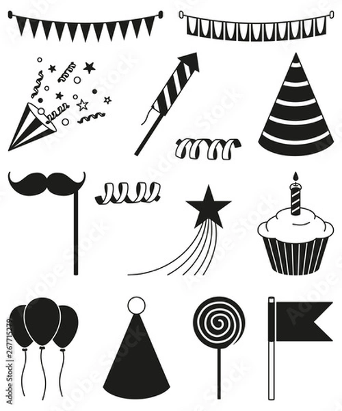 Fototapeta Black and white 14 party elements set