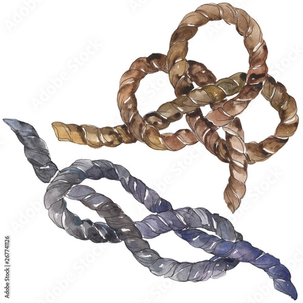 Fototapeta Set of sea rope nots. Watercolor background illustration set. Isolated sailing not illustration element.