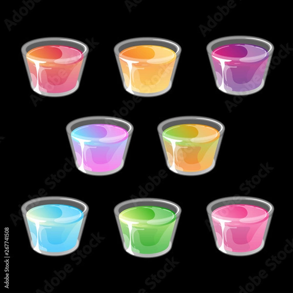 Fototapeta Set of multicolored jelly shots in small plastic cups.