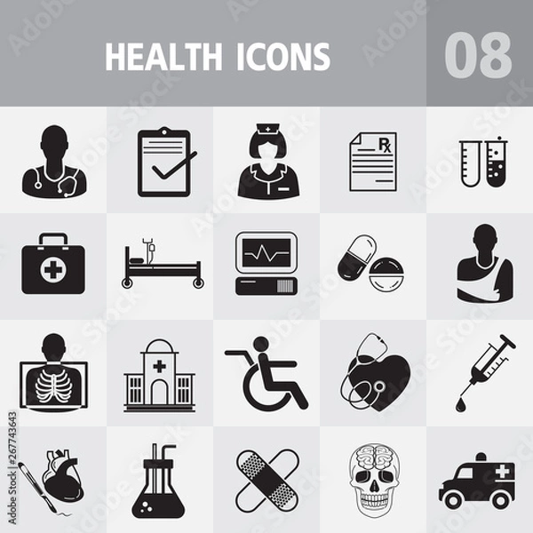Fototapeta Thin lines web icon set - Medicine and Health symbols.Medical Health Vector Symbols Icons Can Be Used as Logotype Element or Icon, Illustration Ready for Print or Using with High Quality