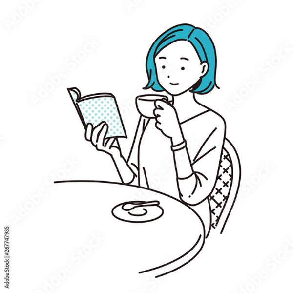 Obraz カフェで読書する女性