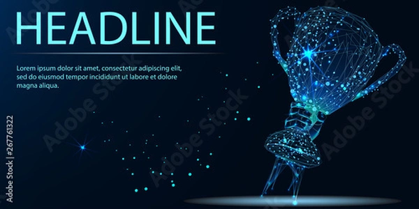 Obraz trophy cup. Banner. Abstract image of a starry sky or space, consisting of points, lines, n the form of stars and the universe. Low poly vector