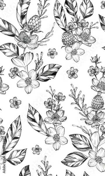 Obraz Black Ink Tattoo Hand Drawn Seamless Pattern