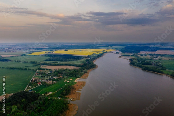 Obraz Aerial view of the lake and fields