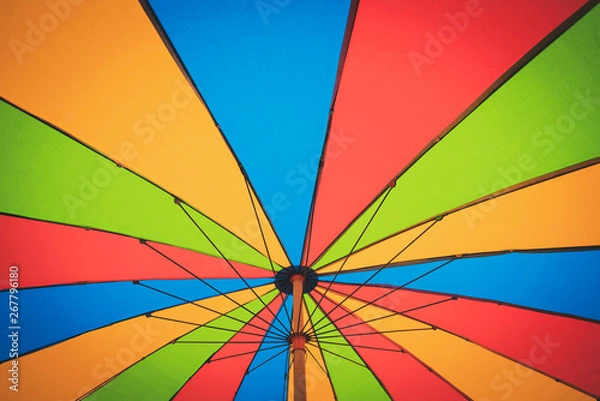 Obraz Multicolored vintage beach umbrellas