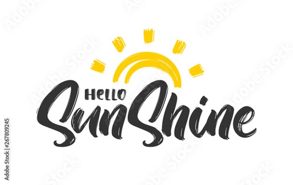 Fototapeta Odręczny napis typu Hello Sunshine z ręcznie rysowanym słońcem