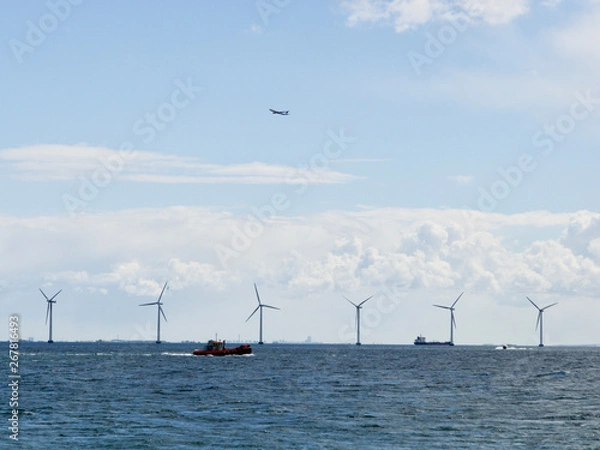 Fototapeta Offshore wind turbines on the coast of Copenhagen in Denmark 
