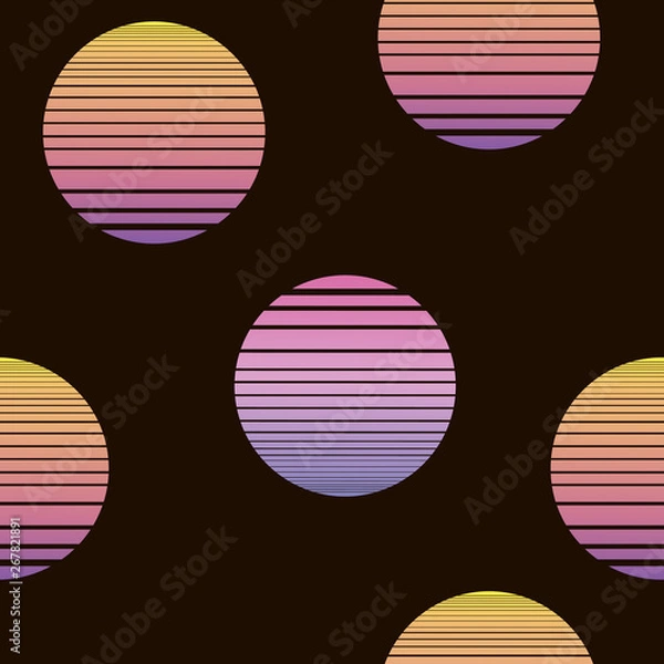 Fototapeta Vapor wave vector seamless pattern with suns in blue and pink colors