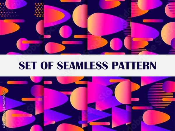 Fototapeta Gradient geometric shapes seamless patterns. Cover design with colorful liquid objects. Vector illustration