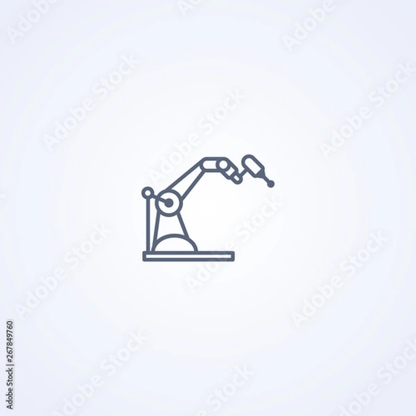 Fototapeta Machine concept industrial laser robotic arm, vector best gray line icon