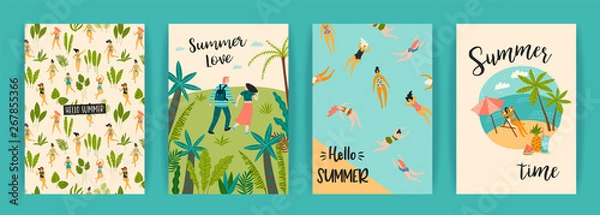 Fototapeta Vector templates with fun summer illustration. Design element