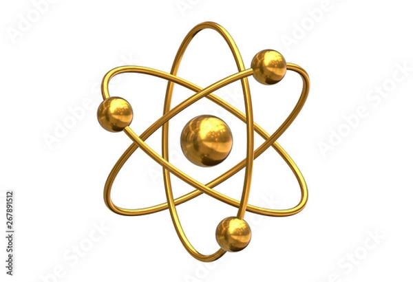 Fototapeta 3D render of abstract model of atom isolated on white background.