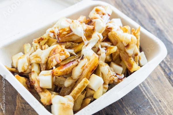 Obraz Chips potatoes fried and  mozzarella and sauce gravy