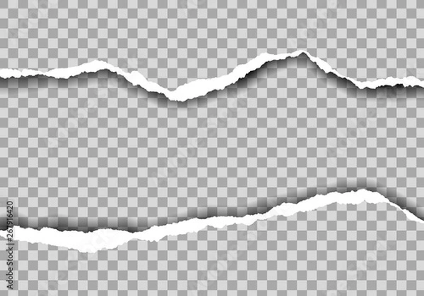 Fototapeta Realistic illustration of torn paper with space for text. Isolated on transparent background, vector