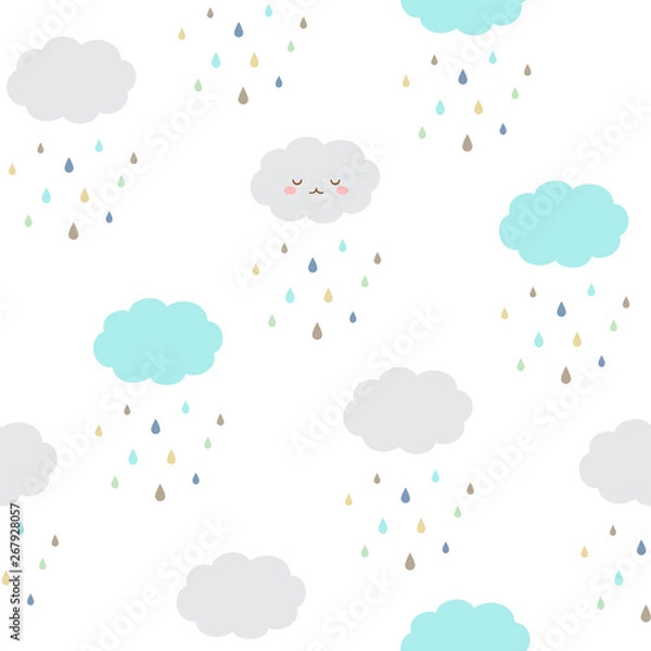 Fototapeta Clouds with raindrops seamless pattern