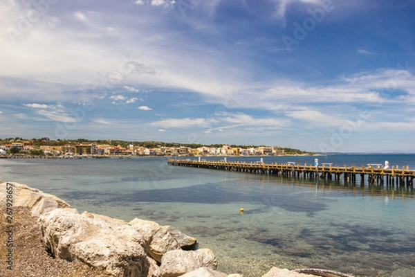 Obraz Brucoli view of the bay, the pier and the village in background in a sunny day