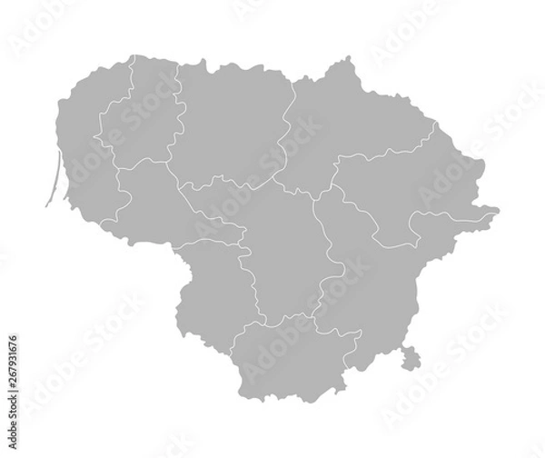 Fototapeta Vector isolated illustration of simplified administrative map of Lithuania. Borders of the counties (regions). Grey silhouettes. White outline