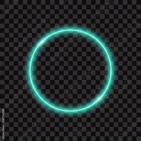 Obraz Blue neon circle, frame, vector illustration.