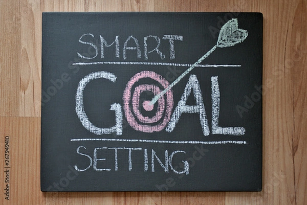 Obraz Smart goal setting. Planning note written by chalk on black board