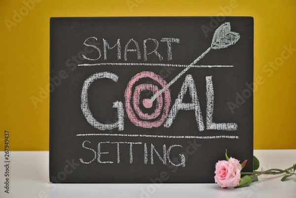Obraz Smart goal setting. Planning note written by chalk on black board