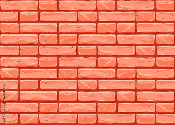 Fototapeta Vector cartoon red bricks pattern for tiling fill