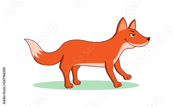 Fototapeta Tricky fox flat cartoon character. Forest animal personage, isolated on white