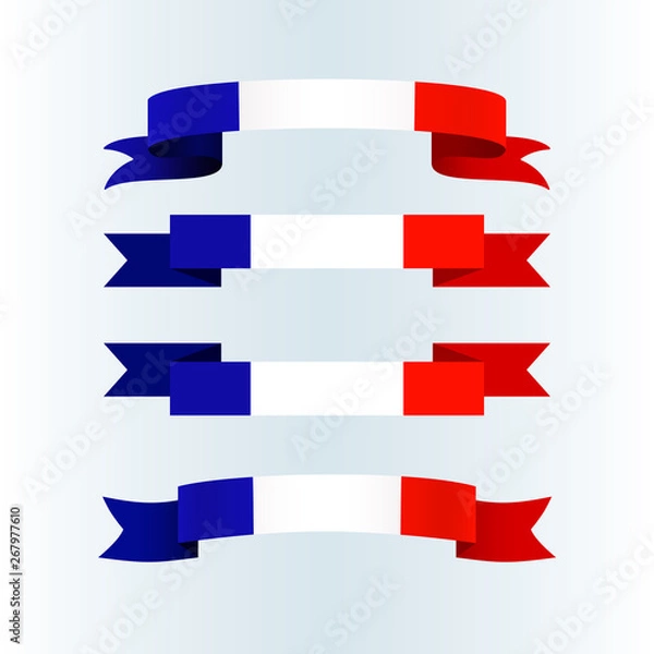 Fototapeta Ribbon icons flag of France on a light background Set Brochure banner layout with wavy lines of French flag ribbons Patriotic advertising greetings card abstract wavy tricolor france theme Vector icon