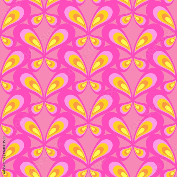 Fototapeta Retro seamless pattern with simple butterflies on dark background. Flat ornament for textile, wrapping paper, prints, fabric, wallpaper, web etc.