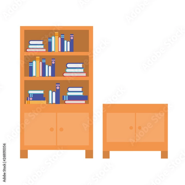 Fototapeta shelving with books in white background