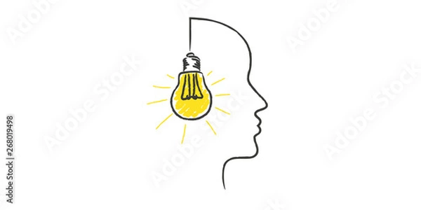Obraz Kopf mit Glühbirne hat Idee