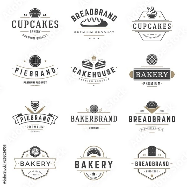 Fototapeta Bakery shop labels and badges design templates set vector, pastry food or bake house logos.