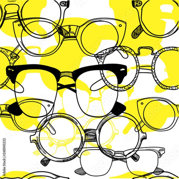 Fototapeta Glasses. Seamless pattern. Drawing by hand in vintage style. Points of different shapes and sizes.