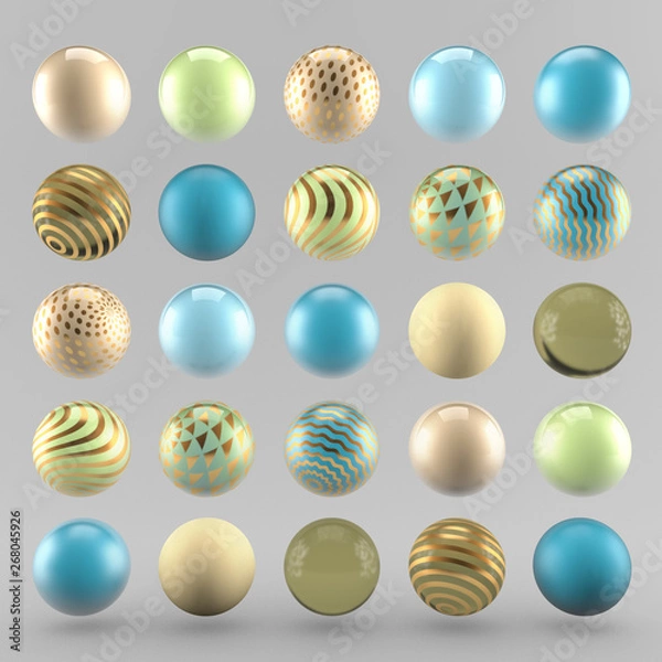 Fototapeta Gray luxury background with geometric shapes from balls. 3d illustration, 3d rendering.