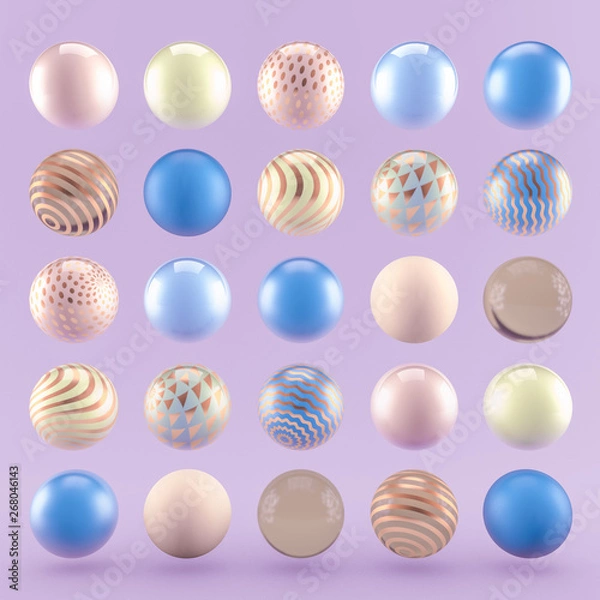 Fototapeta Purple geometric background with balls. 3d illustration, 3d rendering.