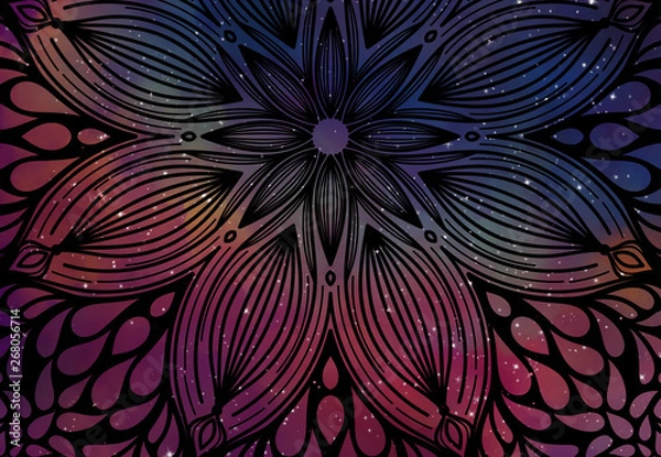 Fototapeta Abstract mandala graphic design and watercolor digital art painting for ancient geometric concept background