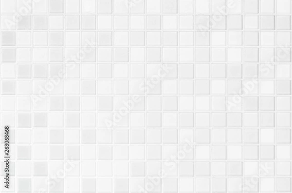 Obraz White or gray ceramic wall and floor tiles abstract background. Design geometric mosaic texture for the decoration of the bedroom. Simple seamless pattern for backdrop advertising banner poster or web