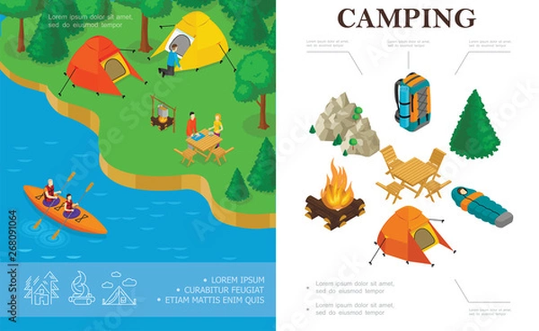 Obraz Isometric Summer Camping Concept