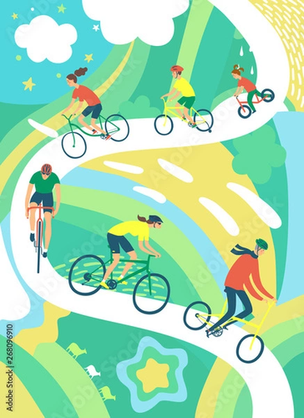 Fototapeta Cyclists  on decorative colorful background