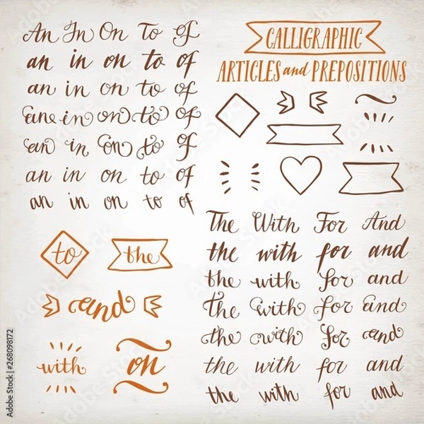 Obraz Hand drawn elegant calligraphic articles and prepositions