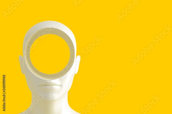 Fototapeta Concept art on education and problem solving. Porcelain female head with a round hole in it.3D illustration