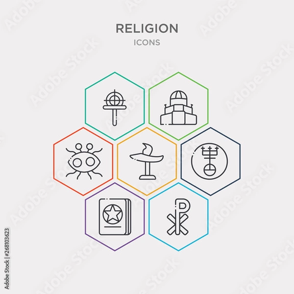 Fototapeta simple set of nordic paganism, chi rho, wicca, united church of christ icons, contains such as icons unitarian universalism, pastafarianism, bahá í and more. 64x64 pixel perfect. infographics vector