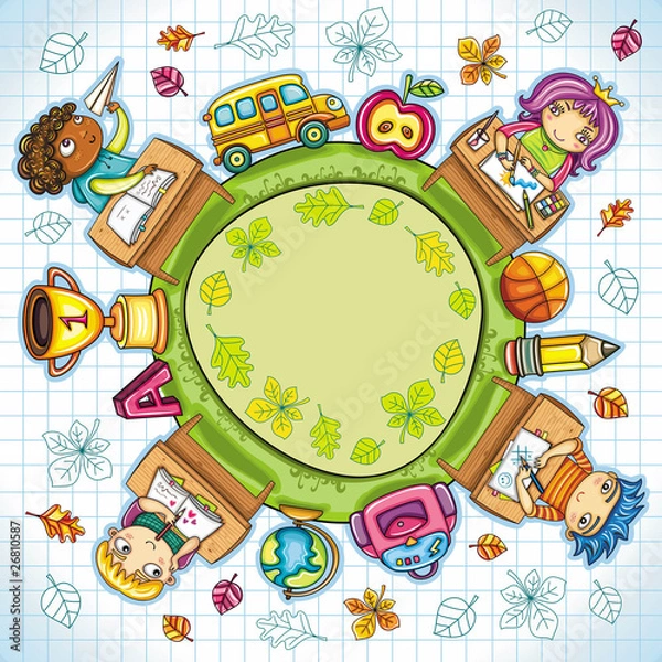 Obraz Colorful round composition, with cute schoolchildren