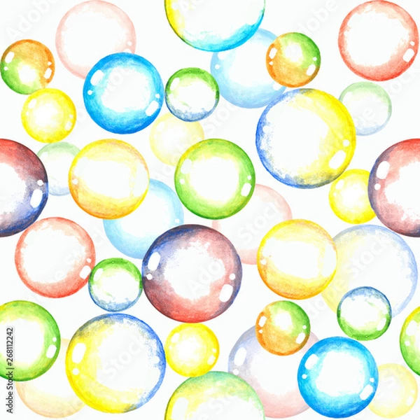 Fototapeta Acrylic painted colorful soap bubbles seamless pattern