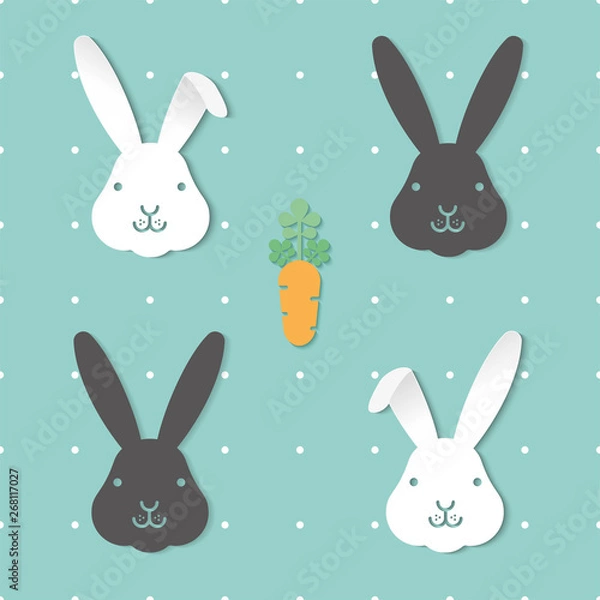 Fototapeta Seamless pattern with cute black and white rabbits, illustration-Vector
