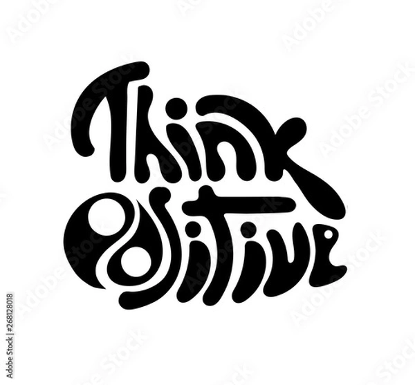 Fototapeta T shirt graphics slogan tee print design "Think positive". Vector motivational lettering. Hand drawn typography poster. Vector illustration with yin yang symbol.
