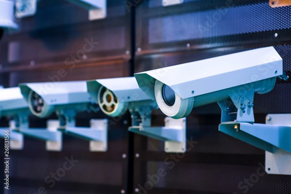 Fototapeta Many Security CCTV camera or surveillance system in office building